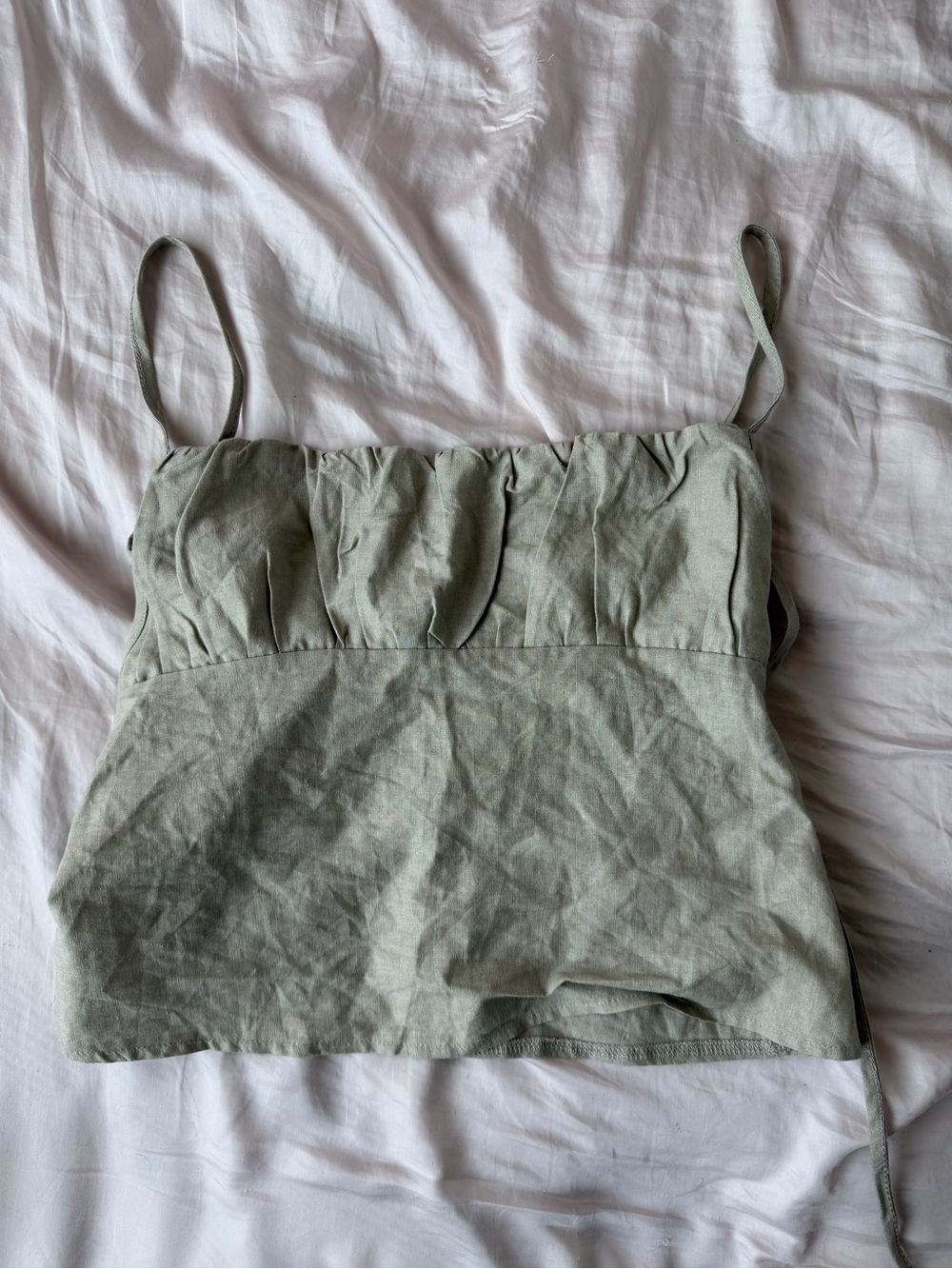 Edikted Linen Open Back Top in Olive